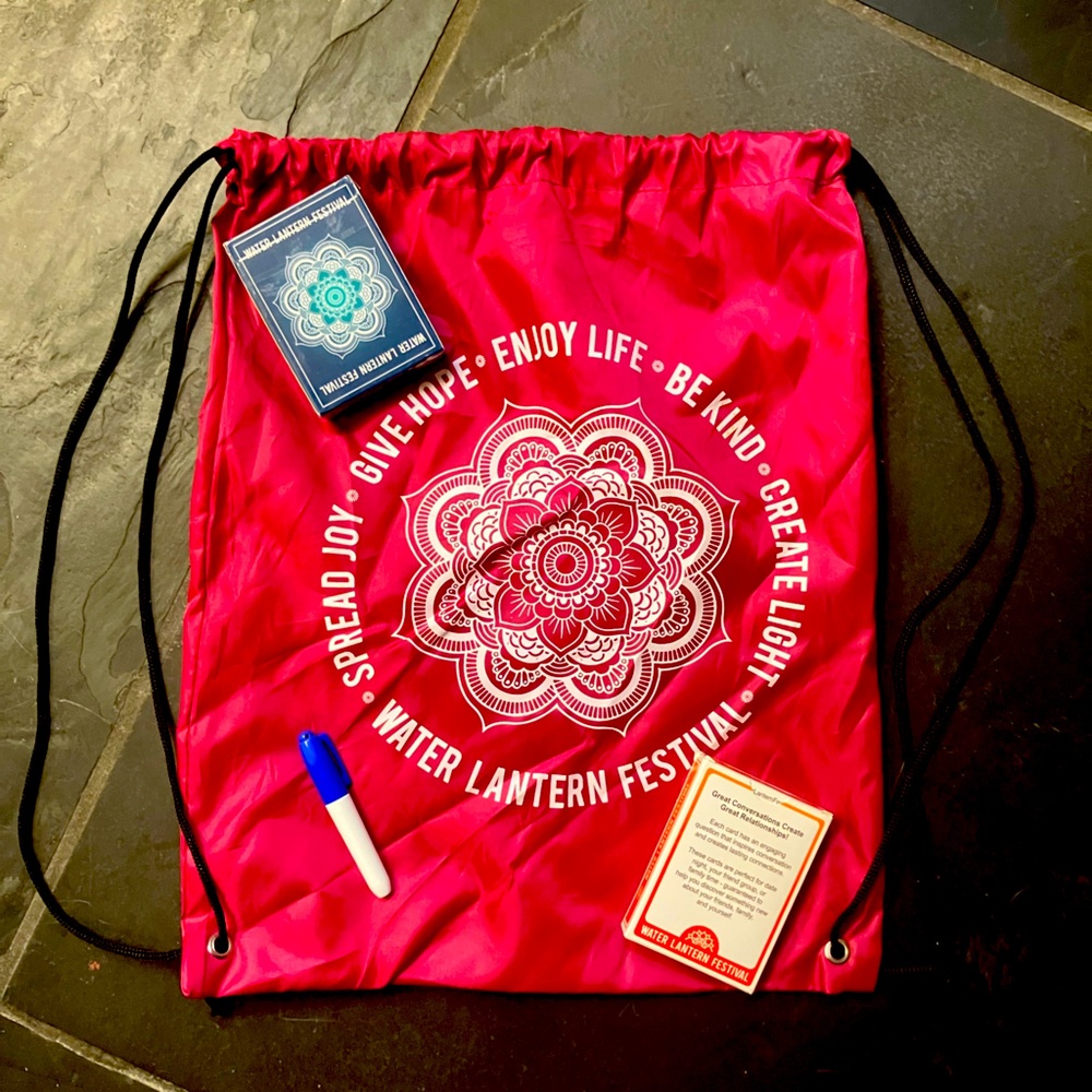 Water Lantern 🏮 Festival Drawstring Bag w/Playing & Convstn Cards + Mini Pen